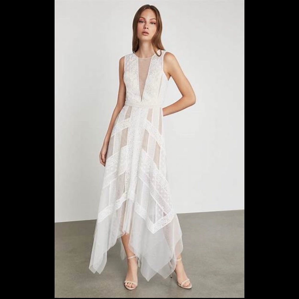 BCBG MAXAZRIA Asymmetric Andi Lace Dress Gown